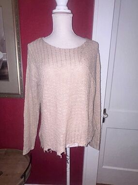 Beige Knit Long Sleeve lightweight summer Sweater size small